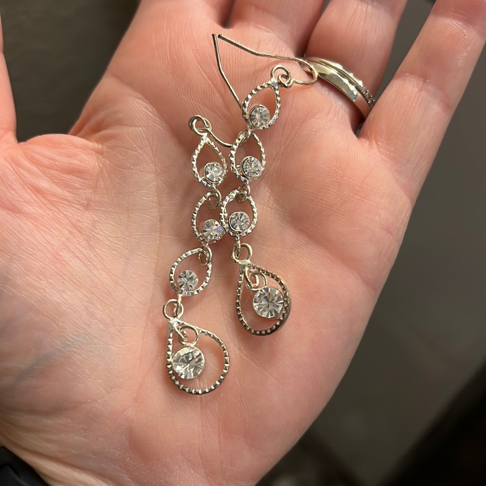 White Cubic Zirconia Rhodium drop earrings